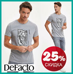 Серая мужская футболка Defacto / Дефакто с тигром Whatever