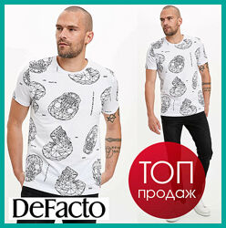 Белая мужская футболка Defacto / Дефакто с черепами Design Futures