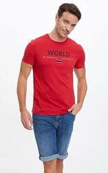 Красная мужская футболка Defacto / Дефакто с надписью World Elemental Synth