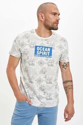 Белая мужская футболка Defacto / Дефакто с морским принтом Ocean spirit