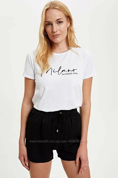 Белая женская футболка Defacto / Дефакто с принтом Milano La Dolce Vita