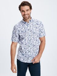 Белая мужская рубашка LC Waikiki/ЛС Вайкики с синим лиственным принтом