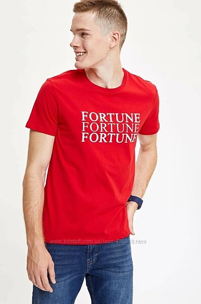 Красная мужская футболка Defacto/Дефакто с принтом Fortune