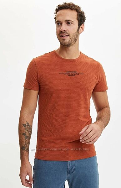 Мужская футболка Defacto/Дефакто терракотового цвета