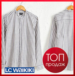 Белая мужская рубашка LC Waikiki/ЛС Вайкики воротник-стойка, в полоску