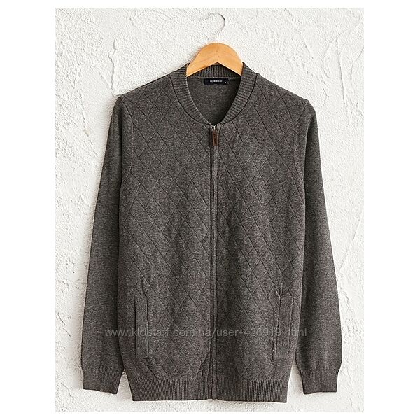 Серая мужская кофта LC Waikiki/ЛС Вайкики рельефной вязки в ромбы, карманы