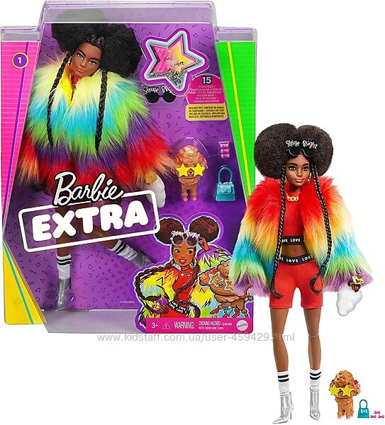 Кукла Барби Экстра Barbie Extra Doll 1 in Furry Rainbow Brunette 