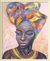 Интерьерная картина Афроамериканская женщина, масло, двп
