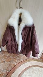 Пуховик куртка натуральный мех шоколадный цвет