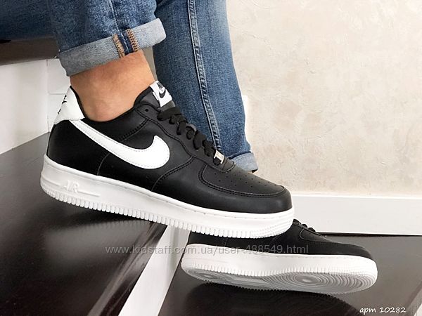  Кроссовки мужские Nike Air Force Af 1, черные с белым кожа