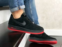 Кроссовки мужские Nike Air Force Af 1, черные с красным, замш