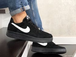 Кроссовки мужские Nike Air Force Af 1, черные замш, 41-45р