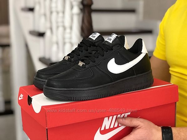 Кроссовки мужские Nike Air Force Af 1, черные с белым, кожа