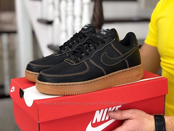 Кроссовки мужские Nike Air Force Af 1, черные с коричневым