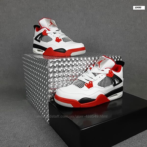 Кроссовки мужские Nike Air Jordan 4, белые с красным
