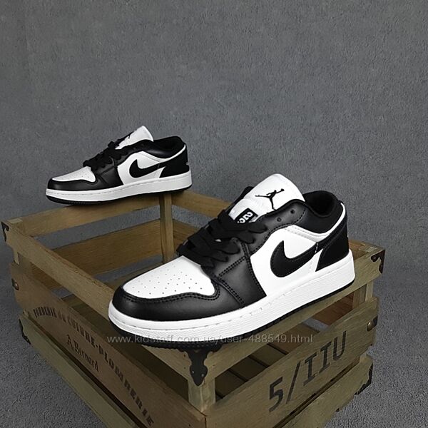 Кроссовки подростковые Nike Air Jordan 1 low, низкие белые с чёрным