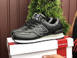 Кроссовки мужские New Balance 574, черные, кожа