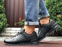 Кроссовки мужские New Balance 574, черные, кожа
