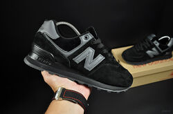 Кроссовки женские New Balance 574, черные, замш