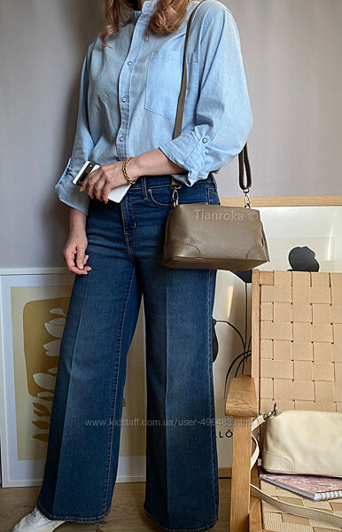 Шкіряна сумка кроссбоді на 3 відділення, з китицею. Італія