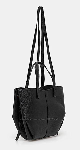 Кожаная чёрная сумка , новинка модель трапеция на 4 ручки Made in Italy 