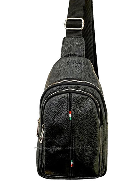 Кожаная мужская нагрудная сумка, Полностью натуральная кожа. Made in Italy 