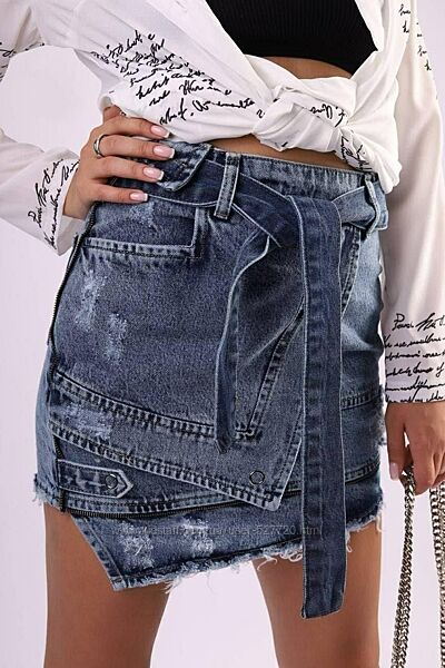 Стильная женская джинсовая юбка с поясом, Турция, см. замеры в описании тов
