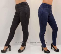 Женские джинсы на флисе стильные. Свободная талия. Синий черный цвет  ТМ Ke