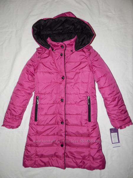 Зимняя удлиненная куртка на девочку NewMark цвета фуксии. Рост 146 см. 