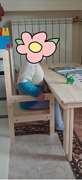 Дитячий деревяний стіл і стілець з регульованими висотами 