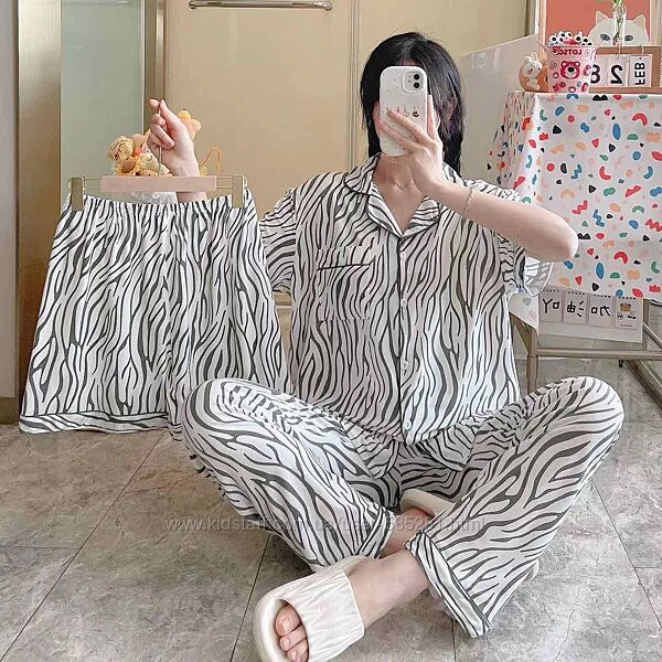 Женская пижама тройка зебра 46-54р