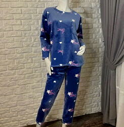 Женская велюровая пижама с длинным рукавом и штанами 44-50р разные