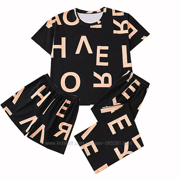 Женская пижама тройка футболка с шортами и штанами ABC L-XL