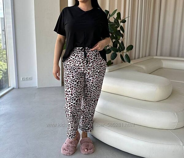 женская пижамас леопардовыми штанами ХЛ-3ХЛ разные
