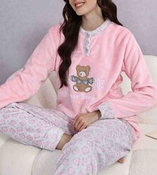 Теплая женская пижама с штанами M-3XL разные