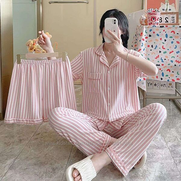 Женская пижама тройка в полоску 46-54р