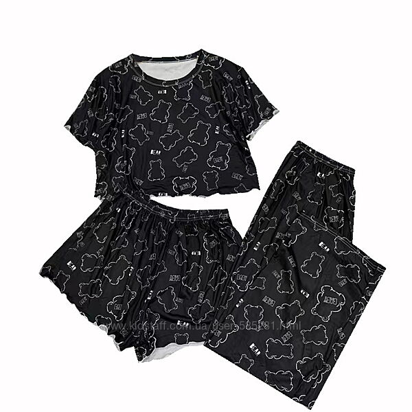 Женская пижама тройка топ, шорты и штаны S-XL разные
