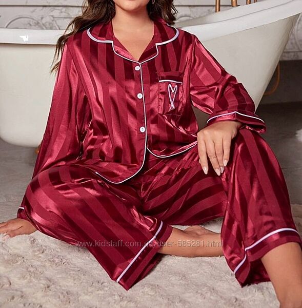 Женская шелковая пижама рубашка с штанами XL-3XL разные