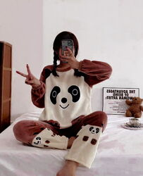 Теплая пижама с штанами панда 42-44р