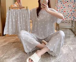 Женская пижама тройка футболка с шортами и штанами 46-54р