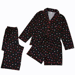 Женская пижама тройка с длинным рукавом сердечки М-2XL