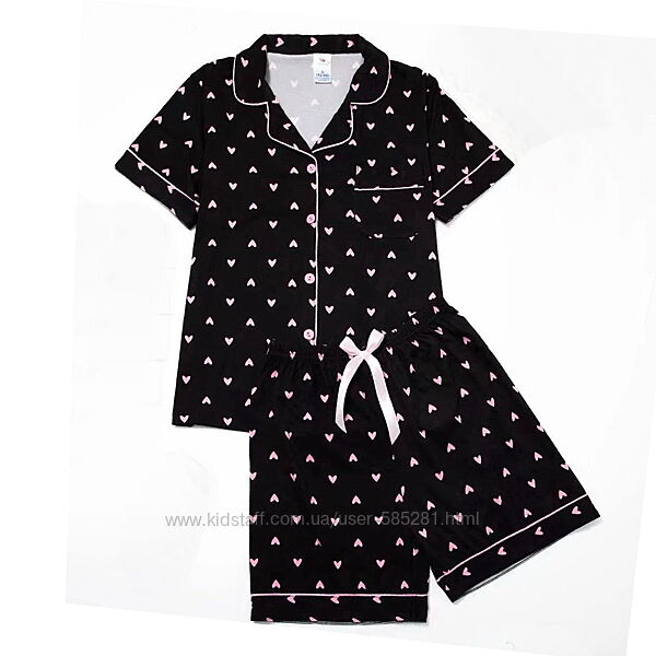 Женская пижама рубашка с шортами сердечки М-XL