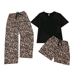 Женская пижама тройка футболка с шортами и штанами леопард Л-ХЛ
