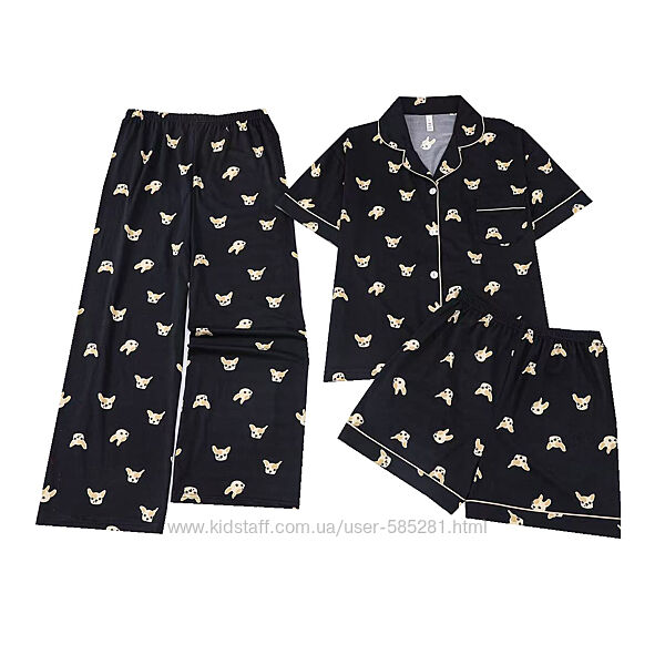 Женская пижама тройка рубашка с шортами и штанами M-XL разные