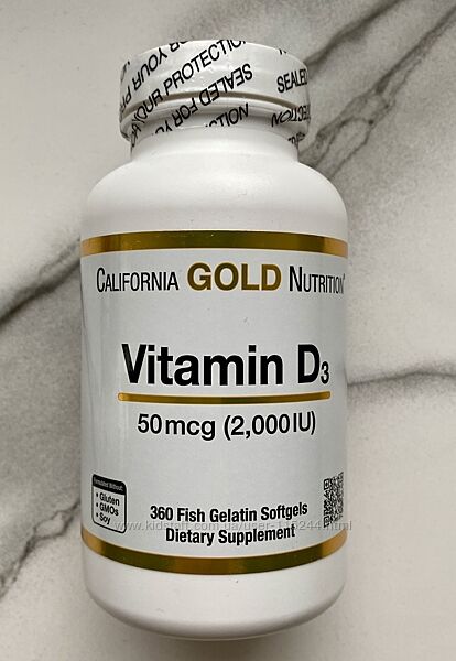 California Gold Nutrition, вітамін D3, 50мкг 2000МО, 360 шт