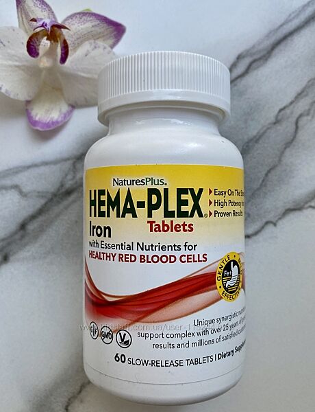 NaturesPlus, Hema-Plex, залізо 60 таблеток із повільним вивільненням