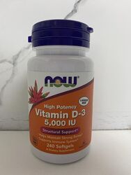 NOW Foods, високоефективний вітамінD3, 125мкг 5000МО, 240капсул