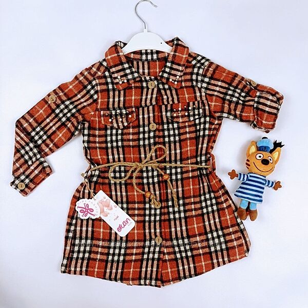 Рубашка-туніка для дівчинки утеплена в клітинку Туреччина