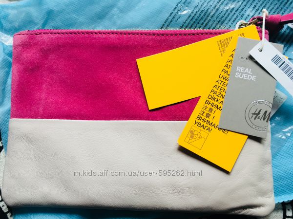 H&M premium pink neon beige замшевый клатч 