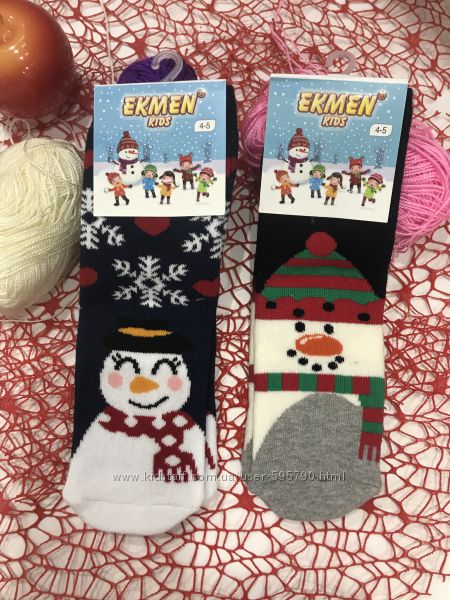 Новогодние носки детские с махрой Ekmen размер 4-6 лет